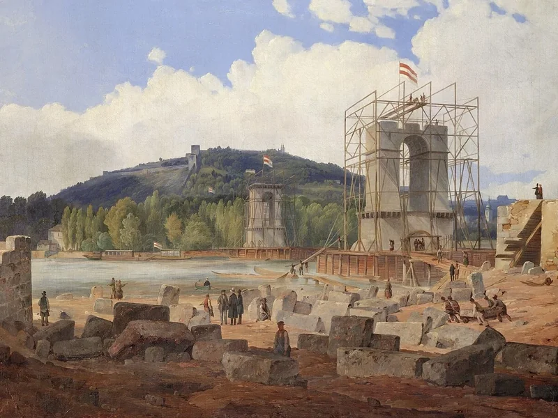 1807-Karl Wurbs - Costruzione del Ponte delle Catene sul fiume Moldava a Praga